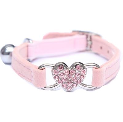 China Customized Hot Selling Pet Supplies Love Flocking Color Diamond Bell Cat Collar 8 Colors Adjustable for sale