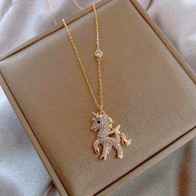 China 2021 New Cute Animal Pendant Necklace Pendant Necklace For Women Temperament Rhinestone Horse Chain Girl Party Jewelry Gift for sale