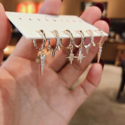 China Drop Earrings 2021 Hot Sale Zircon Star Fashion Small Circle Earring Sets For Women 6 Pieces Dangle Drop Earrings Jewelry Gift for sale