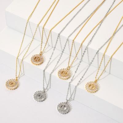 China English Letter Necklaces Fashion 26 English Letter Necklaces Round Zircon Necklaces Gold Clavicle Chain for sale