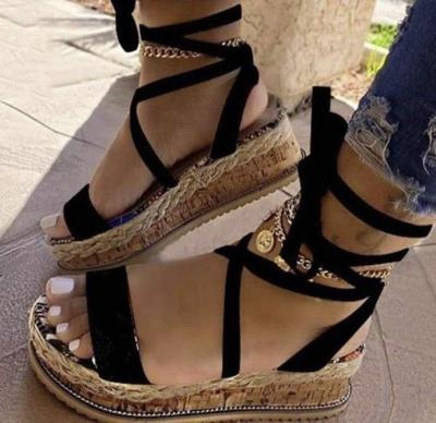 China Waterproof Woman 2022 Summer Ladies Shoes and Sandals Flat Woven Platform Fashion Trend Woman Wedge Sneaker Sandals for sale