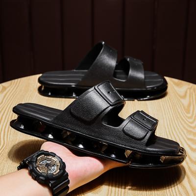 China Comfortable Custom Luxury Slipper Men's Leather Air Flip Flops Cushion Platform Sandals For Men for sale