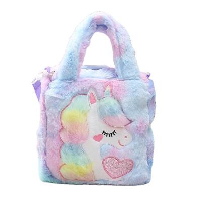 China 2022 new cross - body bag plush rainbow fashion soft kawaii unicorn handbag for sale