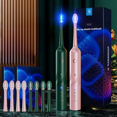 China With Blue Light Sterilization Whitening Customized Private Label Ipx7 Waterproof Rechargeable Smart Led Teeth Blue Stripe Whitening Electric Toothbrush for sale