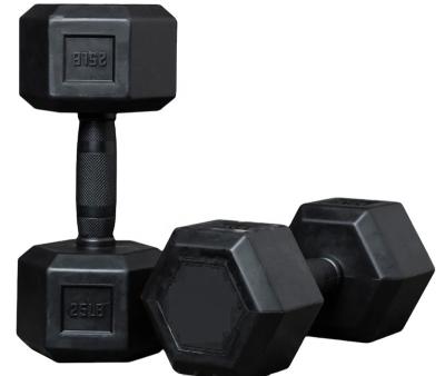 China Durable Cheap Gym Equipment Rubber Hex Adjustable Black Dumbbells With Rubber Grip Set for sale