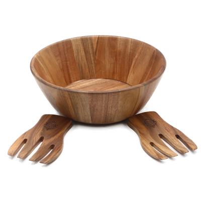 China Sustainable Custom Large Acacia Wave Wooden Salad Fruit Vegetables Bowl Wooden Serving Salad Bowl for sale