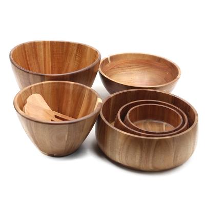 China Viable Reusable Handmade Individual Acacia Fruit Salad Wooden Round Bowl for sale