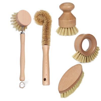 China Sustainable Natural Eco-Friendly Coconut Bamboo Wooden Sisal Dish Bottle Cleaning Pot Sweep Wooden Handle Cleaning Brush Set for sale