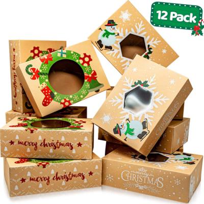 China Creative Materials Christmas Gift Packaging Box Candy Cookie Box Recycled Wrapping Paper Baking Box With Open Window for sale