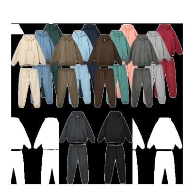 China Breathable 360G Fleece Plain Two Piece Oversized Essential Heavy Custom Hoodies And Sweatpants Tracksuit White Set for sale