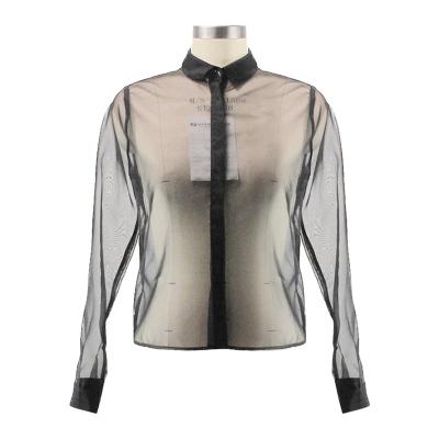 China Anti-wrinkle shirt women sexy casual organza see through ladies' mesh blouses and tops for sale