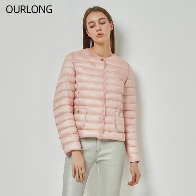 China OURLONG Breathable Lightweight Simple Women Feather Down Quilted Padded Ladies Stripper Winter Jackets for sale