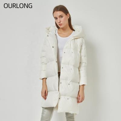 China OURLONG Breathable White Women Down Bubble Coat Ladies Winter Quilted Long Padded Jacket for sale