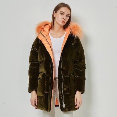 China OURLONG Anti-wrinkle Velvet Velvet Winter Women Stripper Jackets Down Coats Thick Parka With Fur Collar for sale