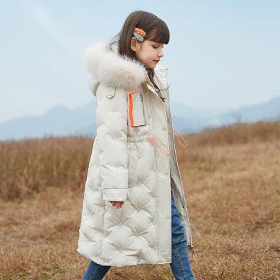 China Anti-wrinkle Children Girl's Warm Thick Embroidery Stripper Down Long Winter Quilted Jacket Padded Coat for sale