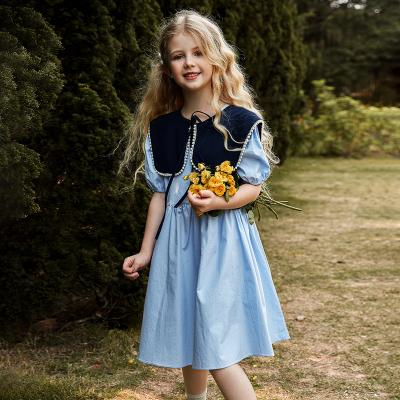 China Anti-wrinkle vintage plain cotton soft kids wear pearls princess girl's dress summer for sale