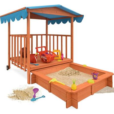 China Customized Customized High End Kids Playground Wooden Sandbox With Benches Outdoor Wooden Sandbox for sale