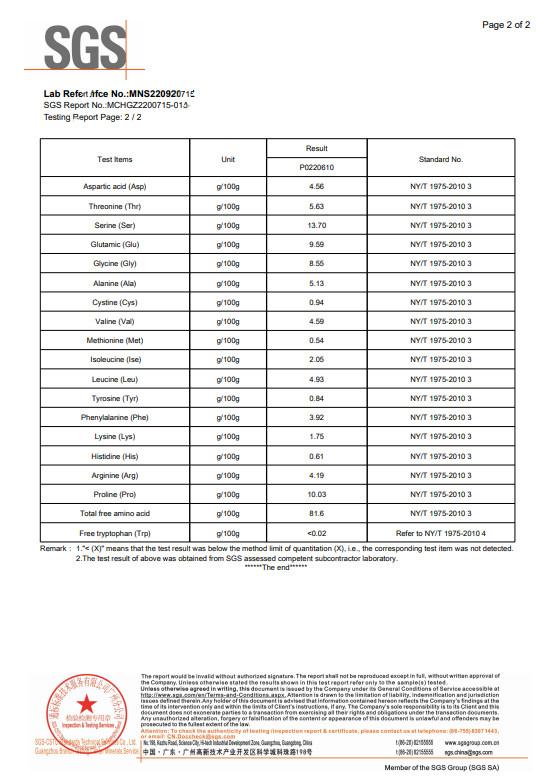 SGS Test for Total Free Amino Acid 80% - G-Teck BioScience