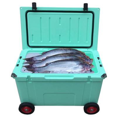 China Waterproof plastic rotomolded ice cooler box with wheels for sale