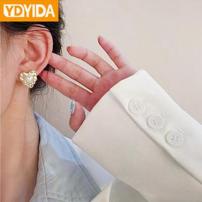 China Other Elegant Fashionable Women Pearl Stud Earrings Heart Stainless Steel Jewelry Stainless Steel Circles Irregular Earrings for sale