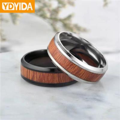 China New Arrival High Quality Wood Grain Wholesale CLASSIC Stainless Steel Ring Simple Design Vintage Mens Titanium Ring for sale