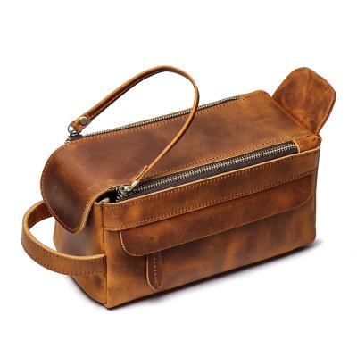 China Premium Genuine Buffalo Leather Toiletry Bag Makeup Toiletry Bag Genuine Leather Unisex Bag Waterproof for sale