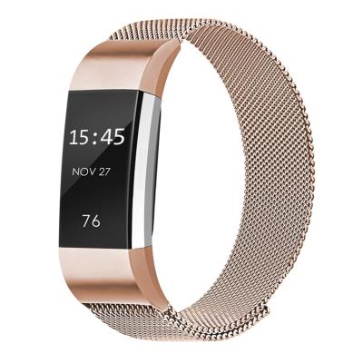 China Flexible Silver Metal Loop Stainless Steel Milanese Strap For Fitbit Charging Time Watch Bands for sale