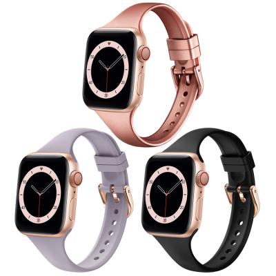 China Custom Slim Women Water Resistant Buckle Solo Silicone Watch Strap Band For Apple Watch Se 6 5 4 3 2 1 for sale