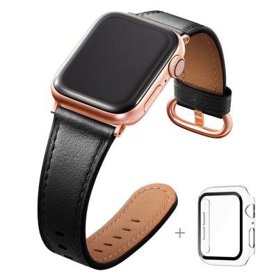 China Water Resistant Mens Fashion Compatible Vintage Watch Smart Wrist Band For Apple Watch Leather Strap 44mm With Case for sale