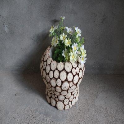 China China Rustic Wood Crafts Antique Wooden Plants Pots Flower Pot Stand Garden Decoration for sale