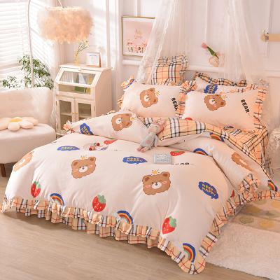 China Nondisposable Microfiber 4pcs Polyester Winter Print Comforter Bedspread Dust Ruffle Bedding Set for sale