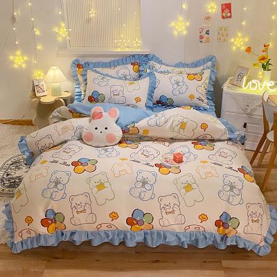 China Nondisposable Microfiber 4pcs Polyester Print Comforter Bedspread Dust Ruffle Bedding Set for sale