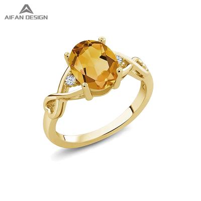 China 925 Ladies Engagement Ring 14K Gold Plated Silver Citrine TRENDY Jewelry for sale