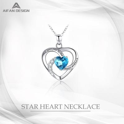 China Wholesale CLASSIC women's birthday jewelry silver necklace 925 blue heart shaped natural crstal for sale