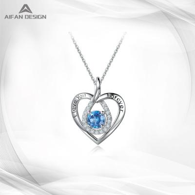 China Wholesale FASHIONABLE Women's Birthday Jewelry Blue Topaz 925 Silver Heart Shaped Necklace for sale