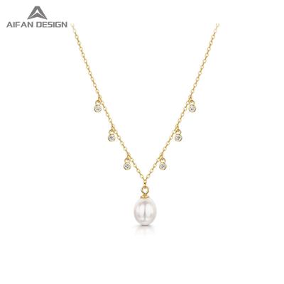 China Trendy Fashion Luxury 14K Gold Shiny Diamond Pearl Necklace Engagement Wedding Party Jewelry for sale