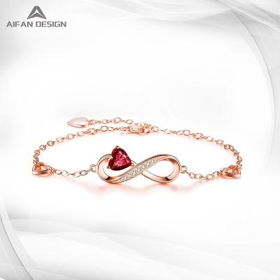 China Factory Wholesale Fashion Shiny Bracelet 925 Sterling Silver Infinity Love Heart for Valentine's Day for sale