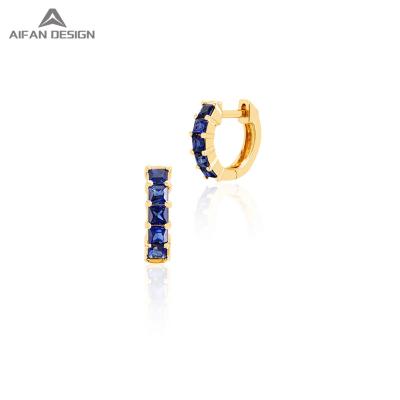 China Trendy New Custom Made 14k Gold Luxury Sapphire Gold Circle Hoop Earrings for sale