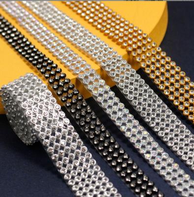 China Flatback High Quality 3Mm Glass Diamond Net Aluminum Sticker Mesh Hot Fix Aluminum Mesh Crystal Rhinestones Trimming For Wedding Apparel for sale