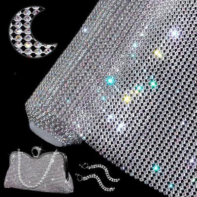 China Flatback Direct Selling 45*120cm 3mm Crystal Diamond Rhinestone Aluminum Mesh Sheet Hot Melt Glue Aluminum Mesh Rhinestone For Diy for sale