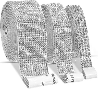 China Flatback Cheaper Price Diamond Tape Glitter Strass Sticker Self-adhesive Crystal Rhinestone Ribbon Roll For Diy Gift Wrapping Wedding for sale