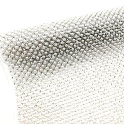 China Flatback Adhesive Bling Crystal Diamond  Pearl Trim Mesh Pearl Rhinestone Sheet For DIY Wedding Birthday Party Crafts Phone Shoes for sale