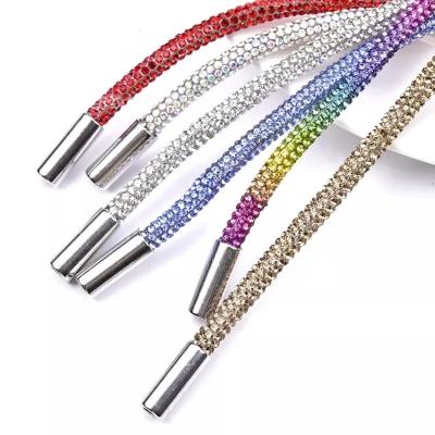 China Flatback Direct Selling Hot-Fix Crystal Rhinestone Tube 6mm Shiny Round Cord Shoelace Bling Drawstring Hoodie Sweatpants Diamond Rope for sale