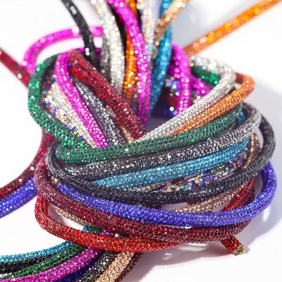 China Flatback 2022 Custom Fashion Rhinestone Hoodie String Rhinestone Strings Crystal Rhinestone Tube Rope For Hoodies Round Code for sale