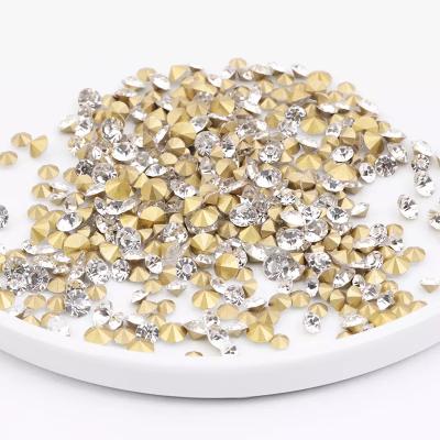 China Flatback Hongtao Factory Price Multiple Color Glass Round Crystal Gold Point Bottom Glitter Rhinestones For Diy Decoration for sale