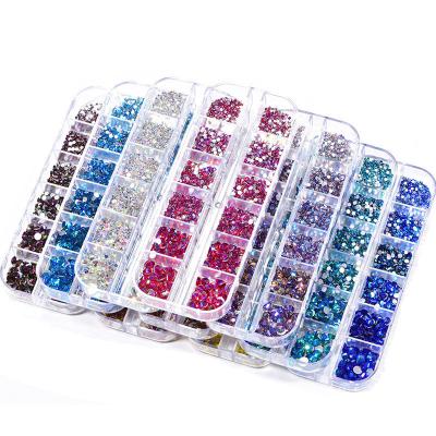 China Flatback Factory New Popular Glass Flat Bottom Drill Rhinestone 12 Grid Set Ab Color Diy Nail Art Drill Phone Case Mixed for sale