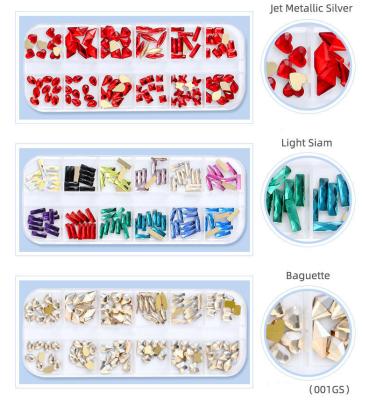 China Flatback 12 Grid Shaped Nail Rhinestone Drill Glass Flatback Crystal Nail Rhinestones Muliti-Shape Charm Nail Art Decorations for sale