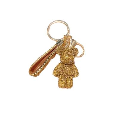 China Flatback High Quality Rhinestone Cup Chain Key Chain Lt. Rose Color Bear Shape Rhinestone Crystal Chain For Decorate for sale