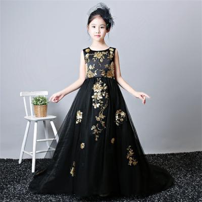 China Anti-wrinkle Girls Dresses Black Color Kids Dresses Girls Dress Elegant Tow Dress for sale