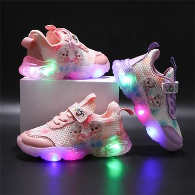 China New Breathable Luminous Kids Girls Princess Shoes Casual Cartoon Baby Sports Shoes Light Children's Shoes LED for sale